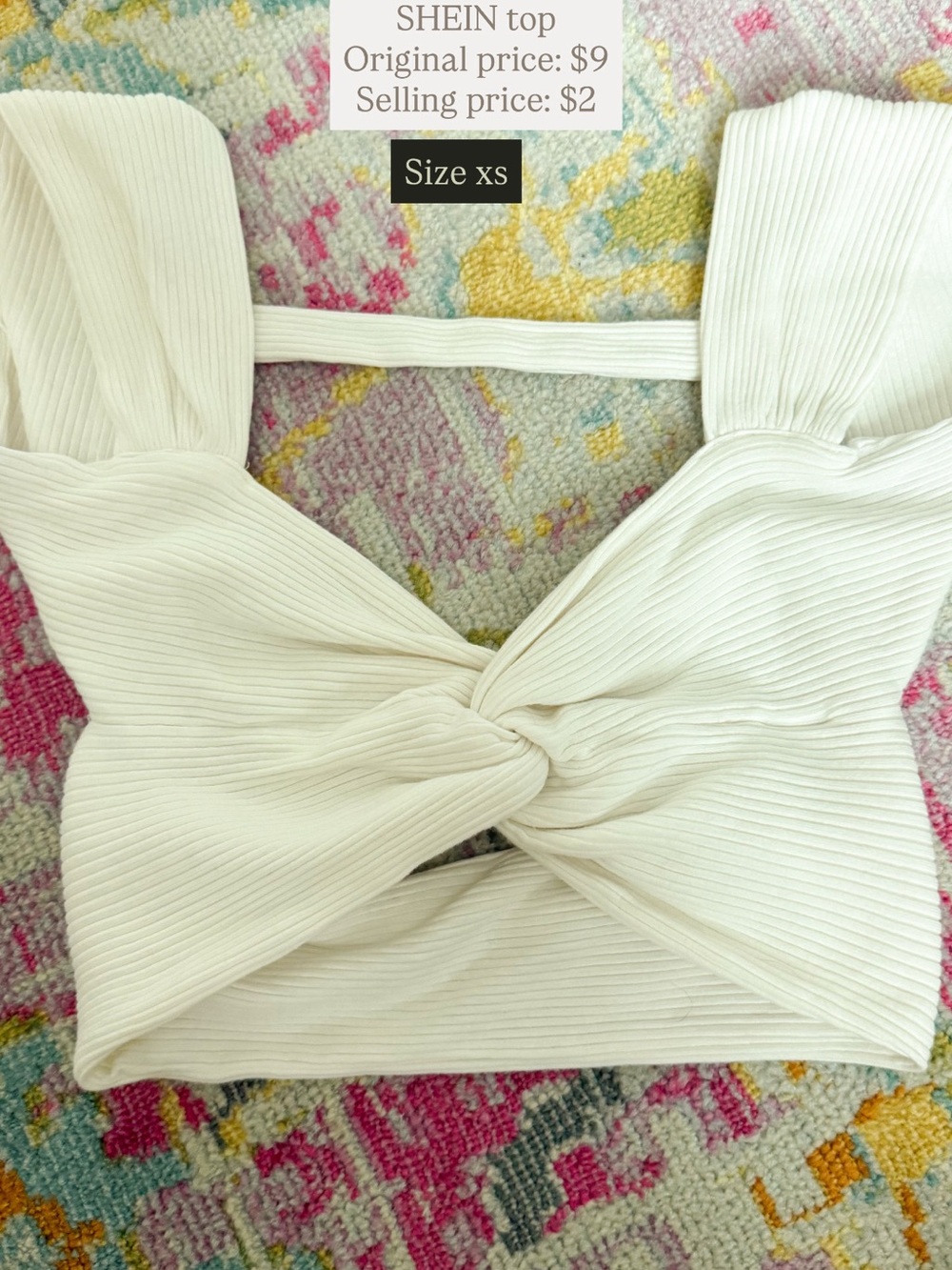 SHEIN Cream Ribbed Twist-Front Crop Top
